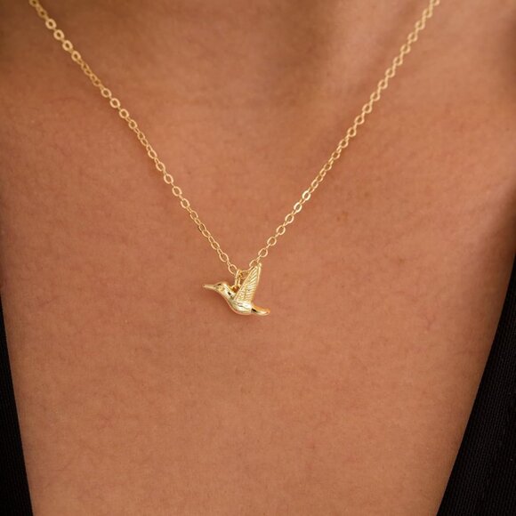⚡14k Gold Plated Women Hummingbird Pendant Necklace Elegant Bird Charm Jewelry - Picture 3 of 8